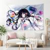 Kawaii Black Hair Anime Girl Tapestry, Cute Otaku Aesthetic Wall Blanket, Dorm Bedroom Streaming Background Cloth Home Decor