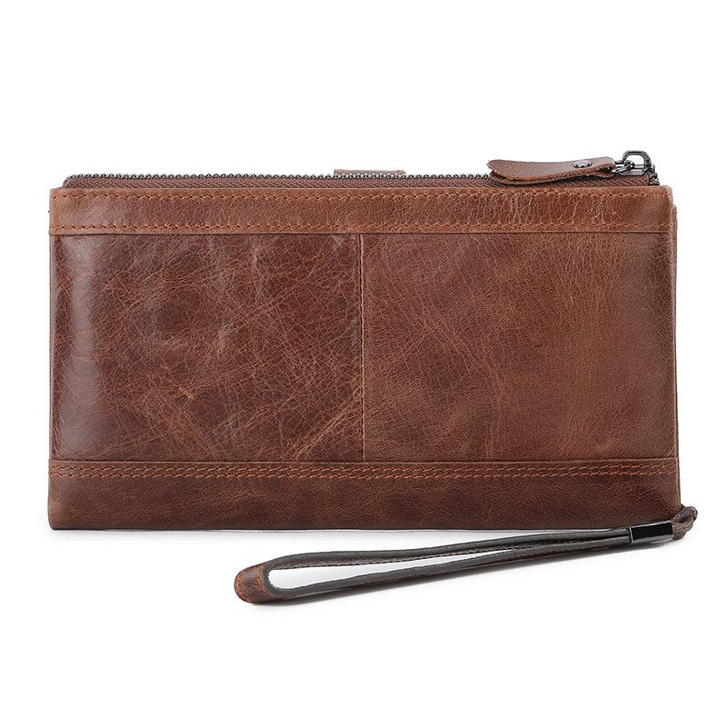 Vintage Crazy Horse Cowhide RFID Anti-theft Brush Men's Wallet Long Men's Zipper Bag