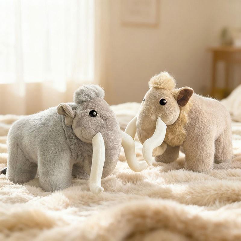 Simulation Woolly Mammoth Plush Toy, Ugly Cute Elephant Stuffed Animal, 27cm Yellow/Grey, PP Cotton Filling, Companion Doll for Kids