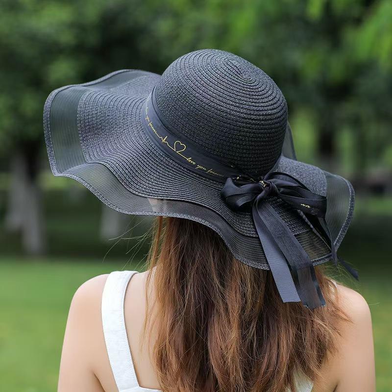 New Beach Straw Hat For Women In Summer Korean Style Large Brim Sun Protection Hat Versatile Fashion Vacation Beach Hat чёрный