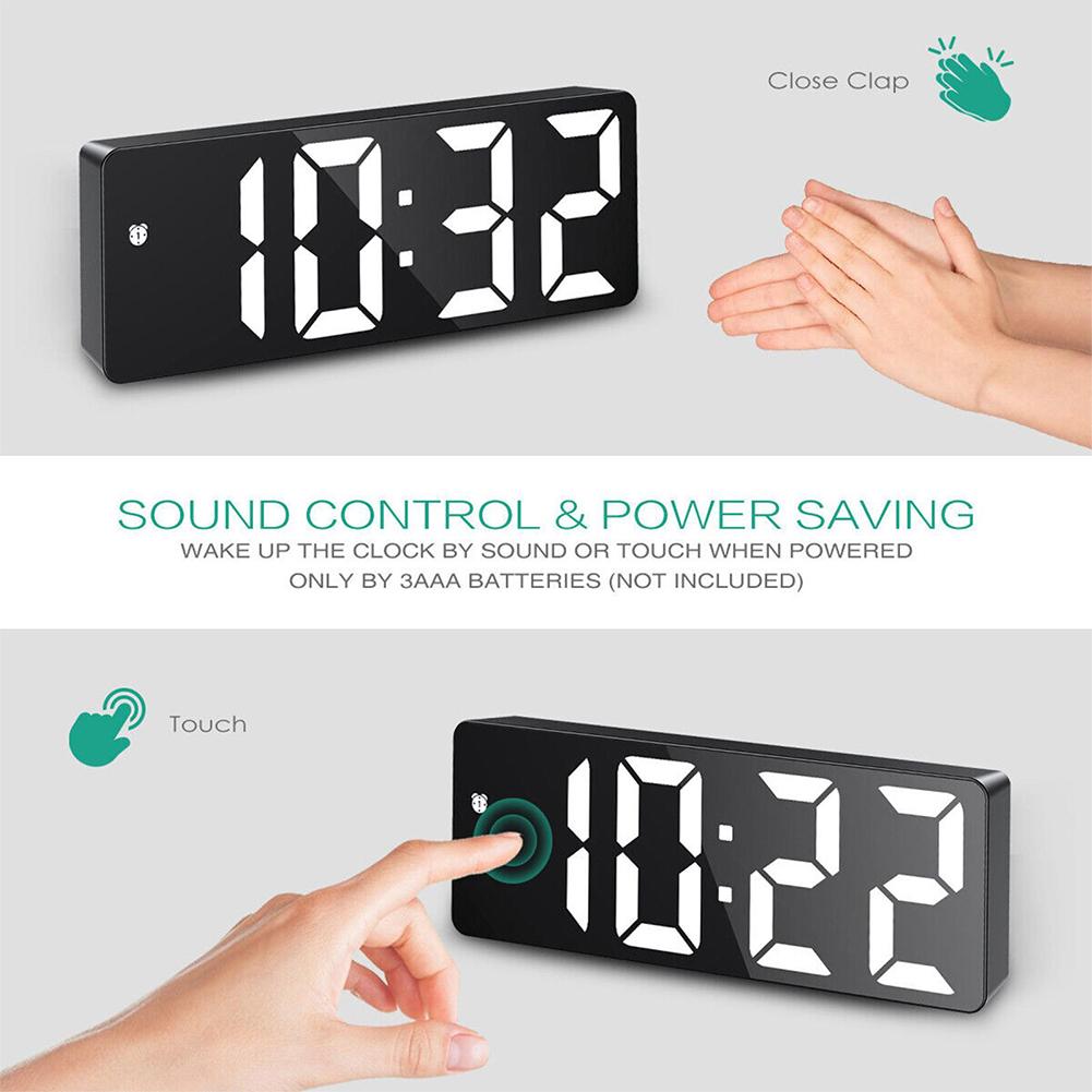 Table Digital Alarm Clock for Bedroom,Mirror Surface LED Electronic Clocks,Adjustable Brightness, Snooze Model,Voice Control