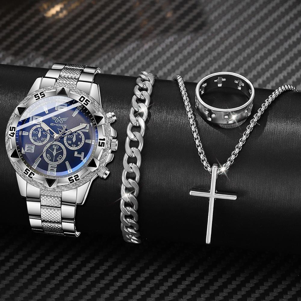 Men's Watch Blu-ray Glass Quartz Watch Classic Watch False Three-eye Digital Alloy Watch