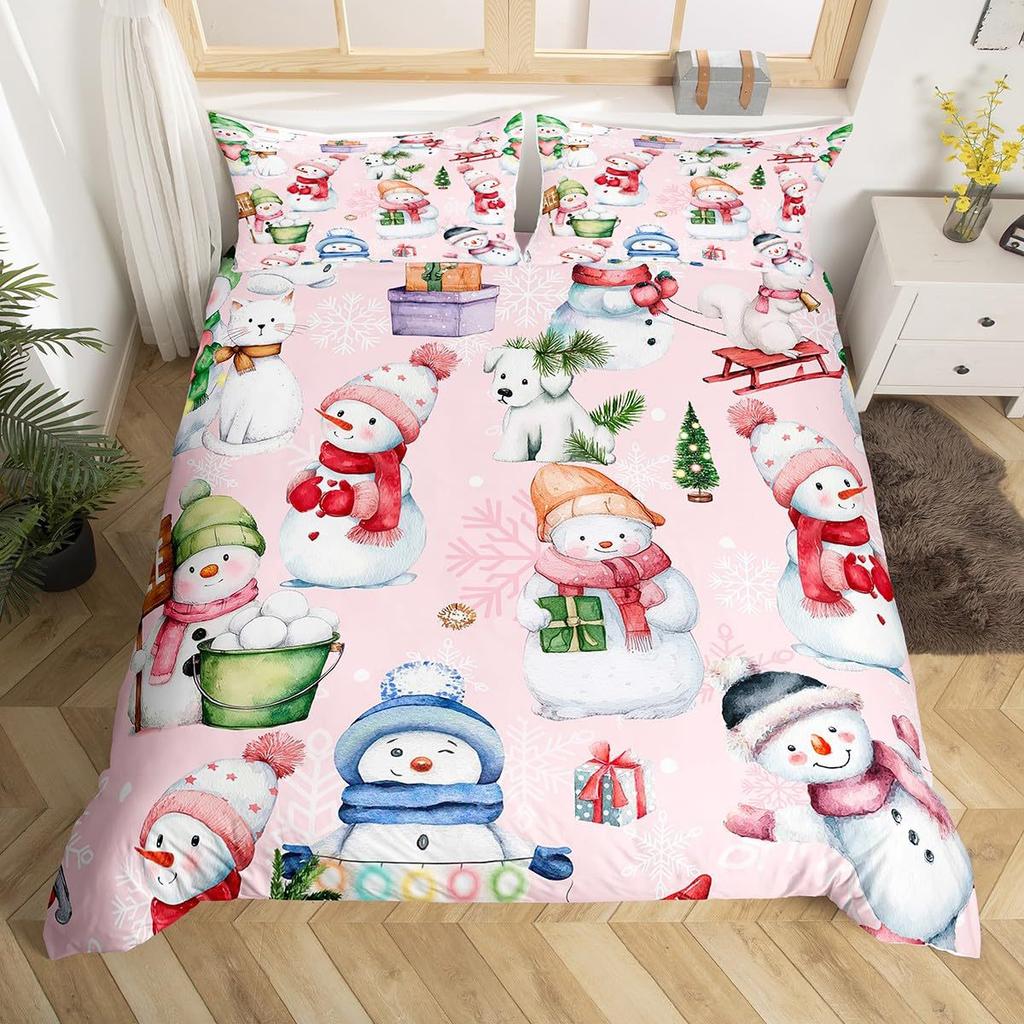Christmas Snowman Down Comforter Set Bedding Set 3-piece Duvet Cover Set