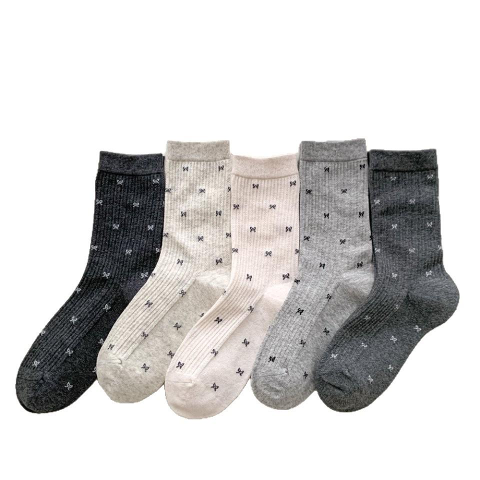 Chaussettes mi-mollet rétro style nœud français pour femmes pour l'automne/hiver