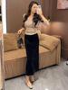 High-Waist Black Velvet Split Midi Skirt - Women's Autumn/Winter Fashion