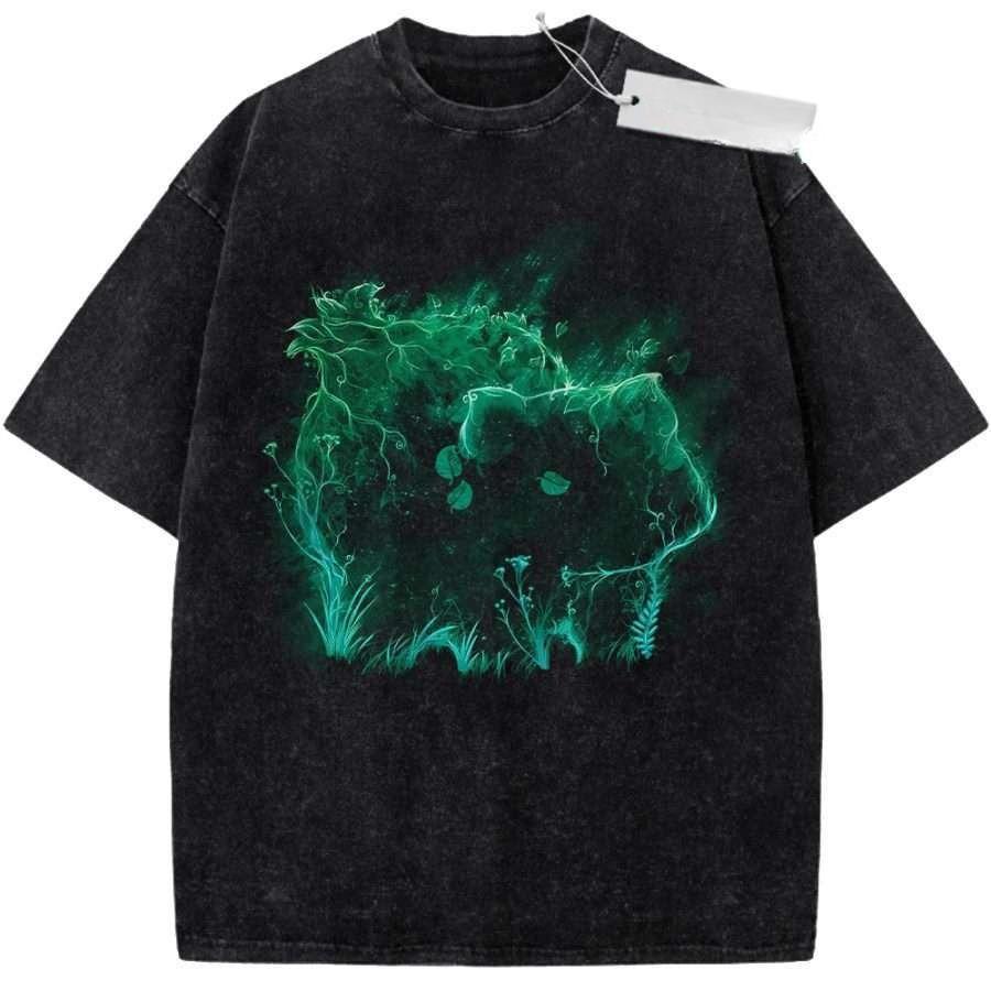 Oversize Vintage Washed Pokemon T Shirt Cosmic Espeon Umbreon Purple Blue Starry Night Graffiti Streetwear Casual Tee