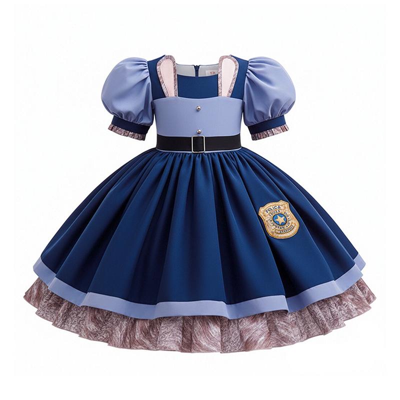 Girl Cosplay Judy Hopps Police Officer Dress Zootopia Bunny Costume Kids Dress Up Halloween Rabbit Dress Outfits