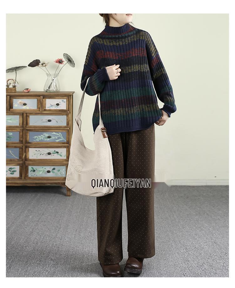Retro Striped High Neck Knit Sweater - Autumn/Winter Collection