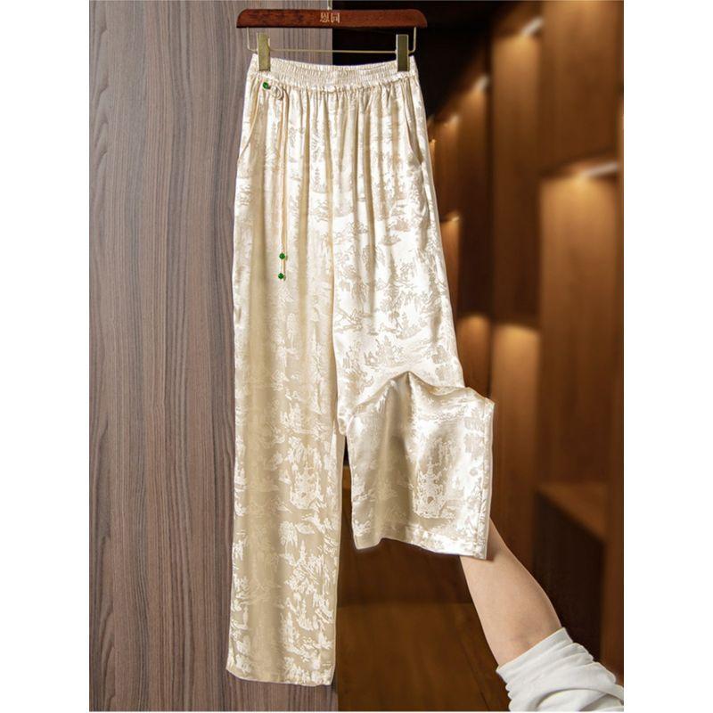 

Бренд Счетчик Вывод Хвост Одинарный Выбор Утечки Пряжка в Новом Китайском Стиле Брюки Свободного Покроя в Китайском Стиле Жаккардовый Сатин Тенсел Брюки с Высокой Талией Champagne M