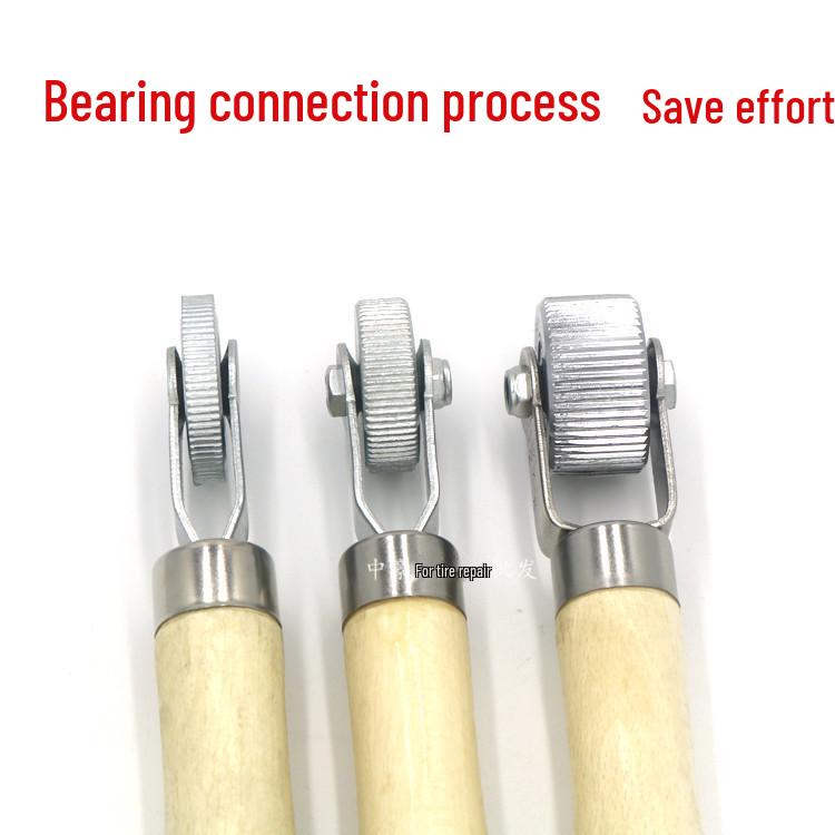 Tire Repair Tool with Wooden Handle and Wide Pressure Roller