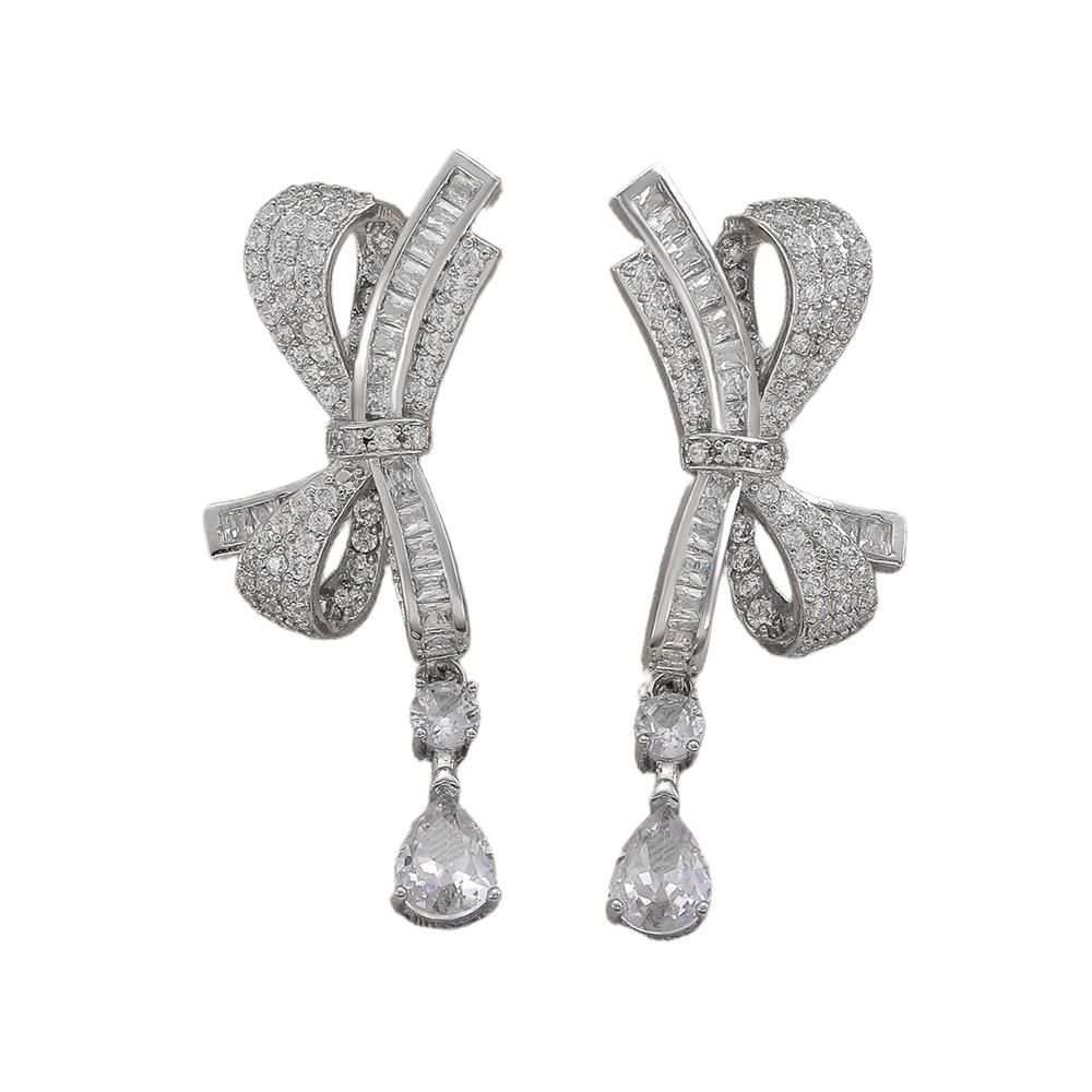 2025 Leichter Luxus High-End Voll-Diamant Schleife Wassertropfen Ohrringe ins Temperament vielseitig Internet-Berühmtheit personalisierte Ohrringe Ohrringe