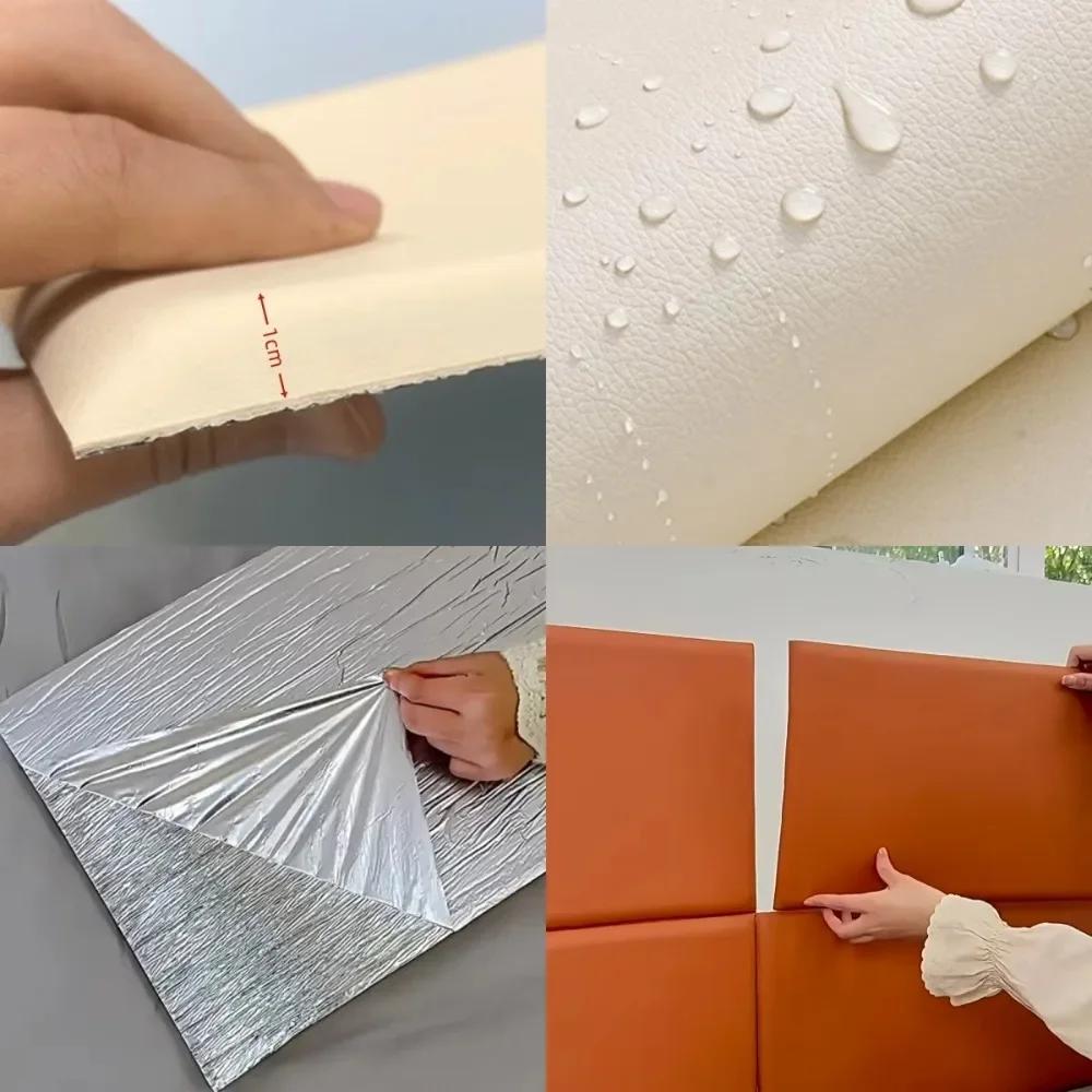 2pcs Self Adhesive 3D Wall Sticker Soft Bag Design Leather Soft Wall Panels 10mm Thick Anti-collision Anti-collision Wall Fence