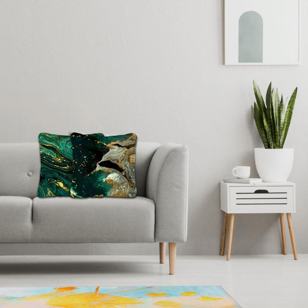 4 Stück beidseitige smaragdgrüne goldene Marmor-Kissenbezüge, luxuriöse abstrakte Fluid-Art-Dekokissenbezüge (Keine Einlagen)