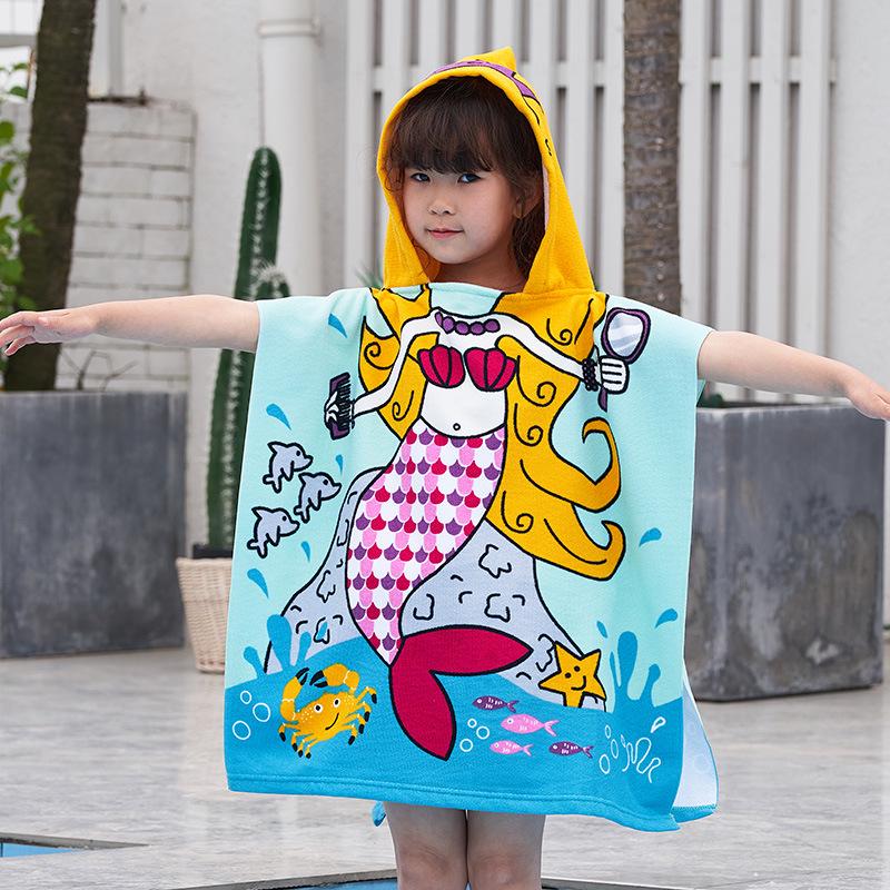 Kids' Cartoon Hooded Bath Towel & Beach Cape - Large Absorbent Bathrobe Cloak