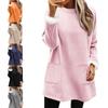 Womens Casual Loose Fleece Mid Length Round Neck Long Sleeve Sweatshirt With Pockets
