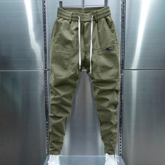 Men Pants Drawstring Elastic Waist Loose Thick Plush Solid Color Pockets Soft Warm Casual Ankle-banded Streetwear Long Sports Trousers Sweatpants