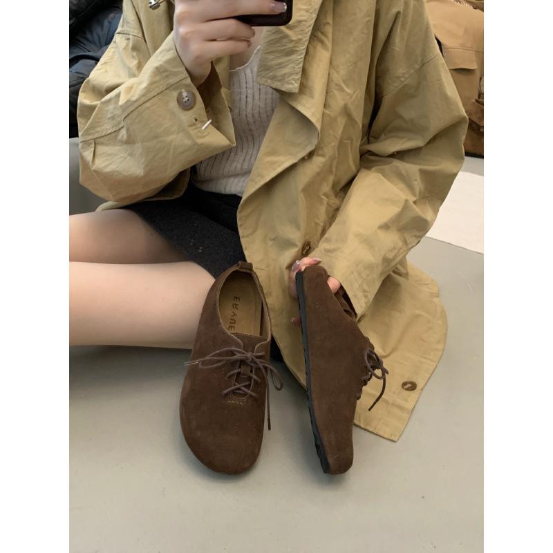 

Frosted cowhide shoes 2025 autumn and winter thick-soled heightened version all-inclusive simple straps casual shoes 40 глибокий кавового кольору