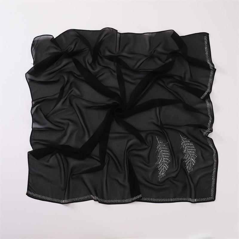 90*90Cm Luxury Rhinestone Feather Square Bubble Chiffon Instant Hijab Shawl Lady High Quality Wrap Bufandas Ramadan Muslim Sjaal