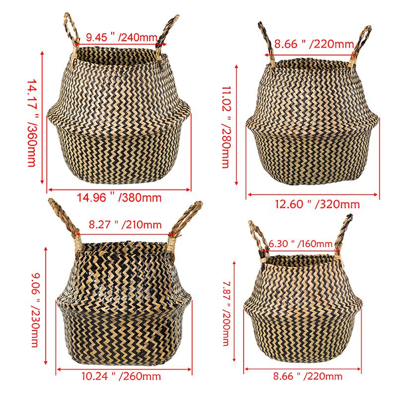 Retro Wicker Woven Seagrass Belly Baskets Planter Pot Foldable Straw Laundry Toys Sundries Organizer Baskets Home Boho Decor