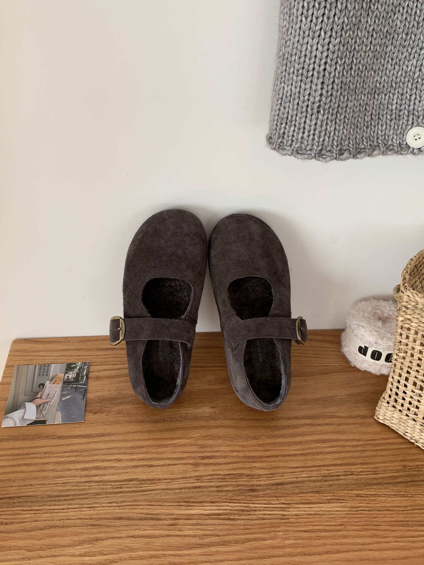 

Fleece warm cotton shoes women s shallow mouth inner height increase heel casual versatile Mary Jane shoes Doudou single shoes 39 серый