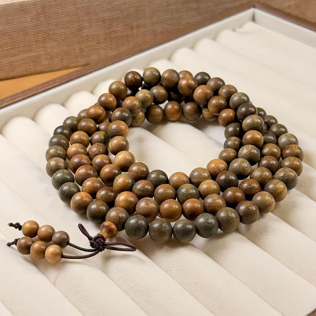 Natural Argentine Green Sandalwood 108 Prayer Beads Bracelet for Men and Women