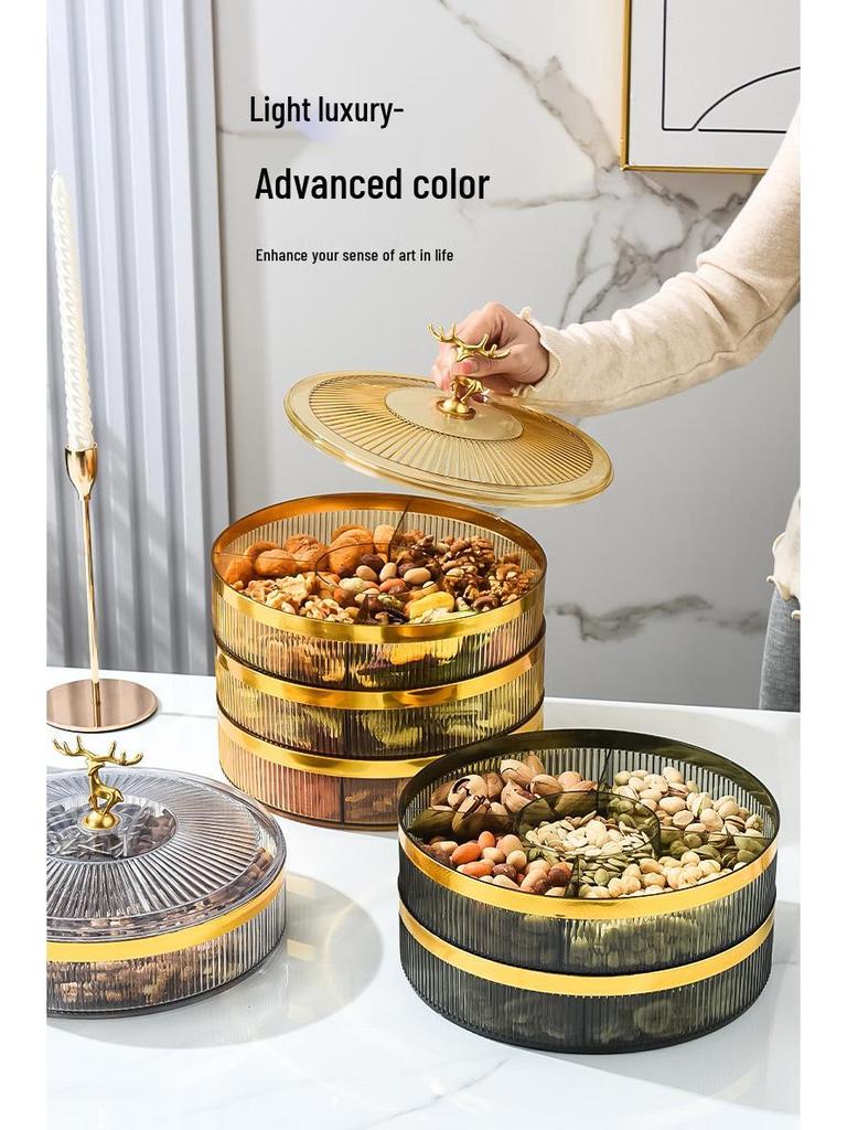 Clear Divided Fruit Plate with Lid: Sealed Storage Box for Living Room or Coffee Table