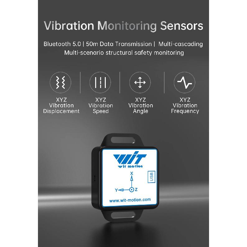 WTVB01-BT50 Bluetooth 50m Wireless Multi-connected Vibration Sensor, 3-axis Vibration Displacement + Speed + Amplitude+Angle