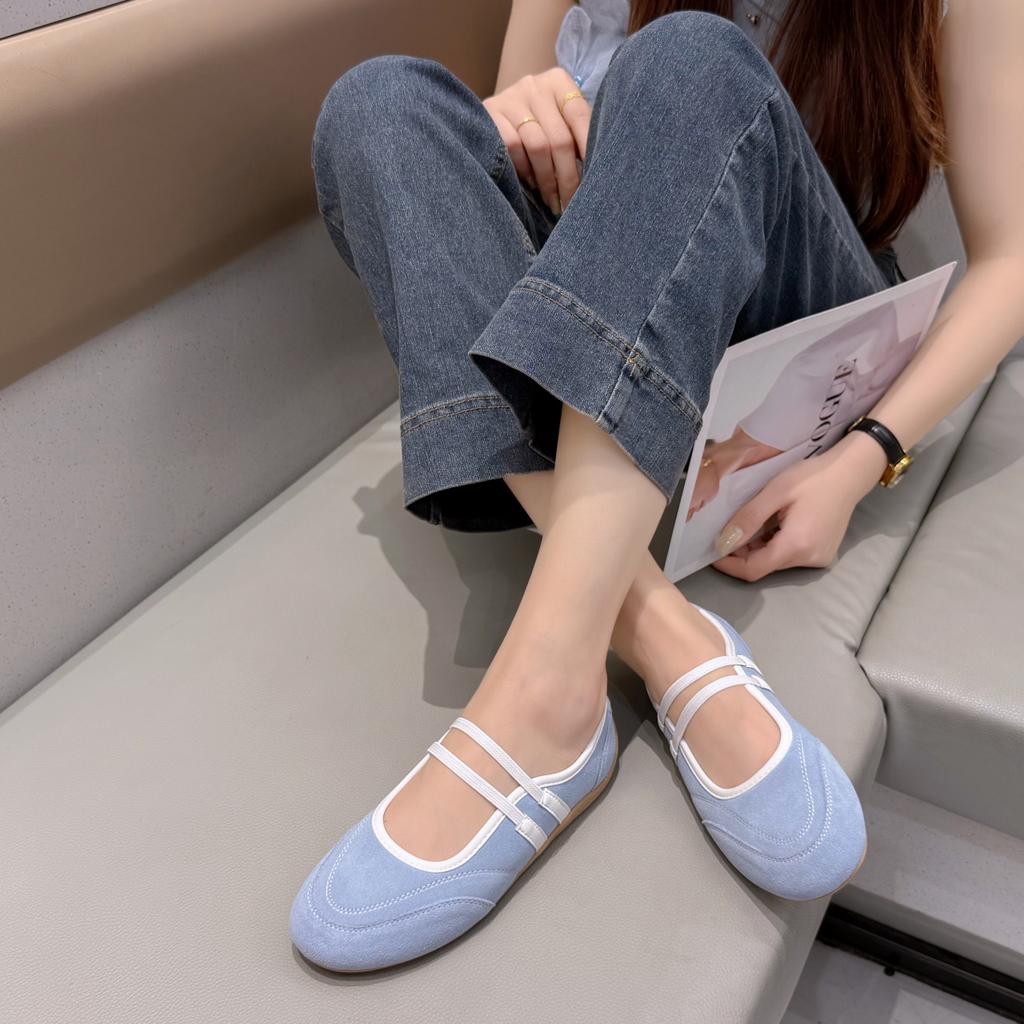 Damen Mary Jane Schuhe Runde Zehenpartie Elastisches Band Flache Schuhe für alle vier Jahreszeiten Prägnant Freizeitkleid Jeans Damen Einzelschuhe