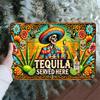 Vintage-Inspired Tequila Served Here Metal Sign - , Vibrant Skeleton with Sombrero Design, Perfect for Home Bars, Kitchens, Rest