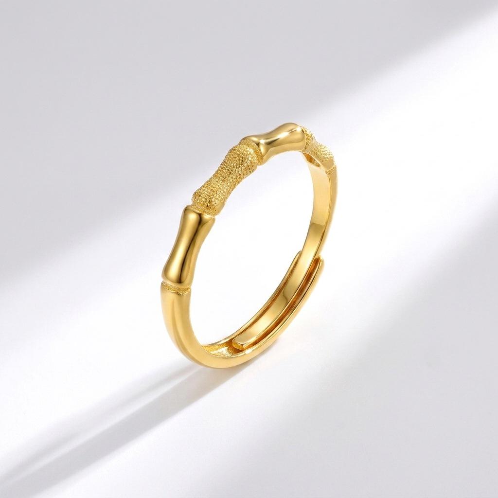 Unplated Colorfast Gold Frosted Bamboo Open Ring - Modern Chinese Style