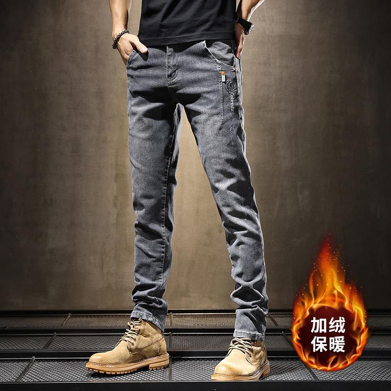 

JYL Men s Fleece Jeans Winter Loose Straight Elastic Casual Warm Denim Pants 32 світло-малиновий колір