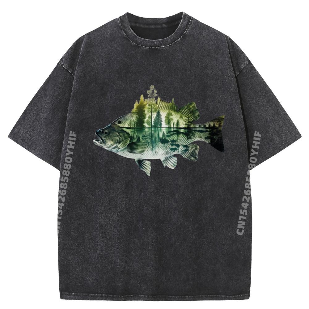 Newest Graphic Tees Wildlife Nature Animal Outdoor Forest Bass Fish Funny Shirt Adult Fashion Washed Shirt