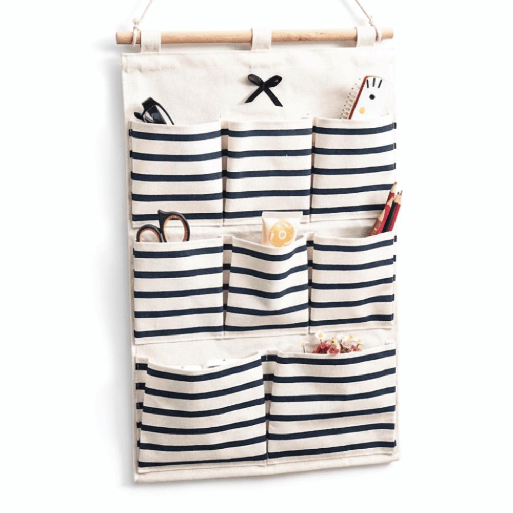 Linen Fabric Wall Hanging Storage Bag Wall Mounted Multi-Layer Hanging Storage Bag Durable Multi-Pocket Design