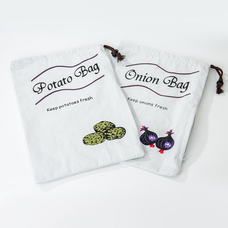 Potato Onion Storage Bag Keep Fresh Vegetable Fruit Organizer Drawstring Canvas Bags Reusable Sacks Holds Keeper Large Capacity