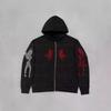Tmavá gotická mikina s kapucí na zip s kamínkovou ozdobou anděla a ďábla Streetwear Dlouhý rukáv Nadměrná velikost Top Dámský