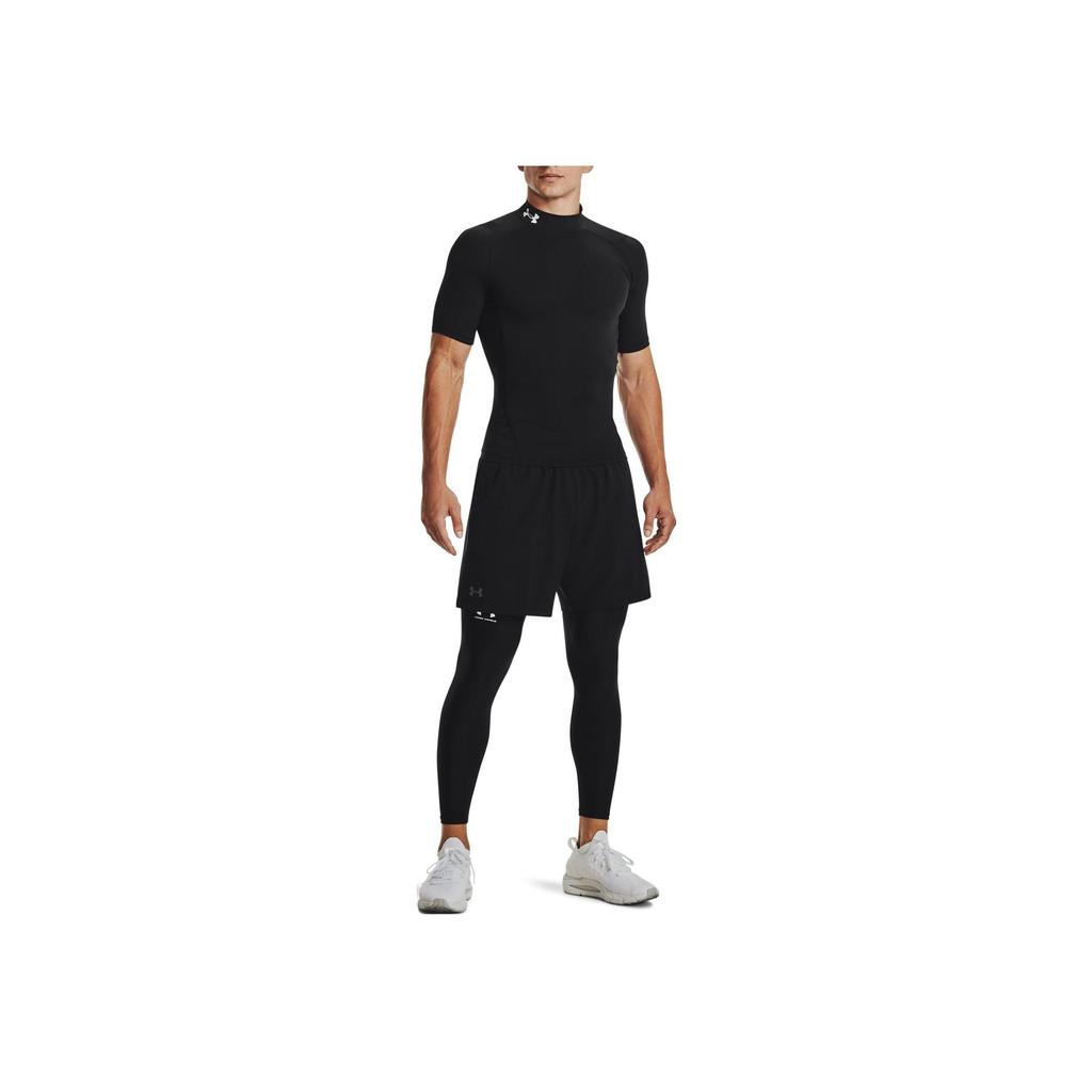 Under Armour Jednobarevné kompresní tričko s vysokým krkem a krátkým rukávem Pánské topy Černé 1372586-001