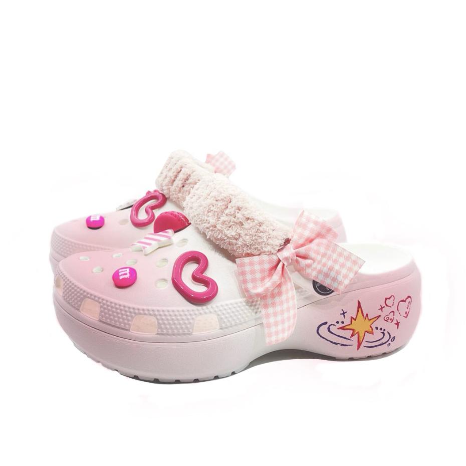 Crocs Classic Platform Clog EVA Corner Meets Love Beach Girl School Style Hole Shoes Unisex Pink