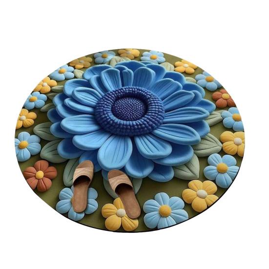 Floral Plush Diatomaceous Earth Floor Mat 3D Visual Flower Pattern Diatom Mud Floor Rugs