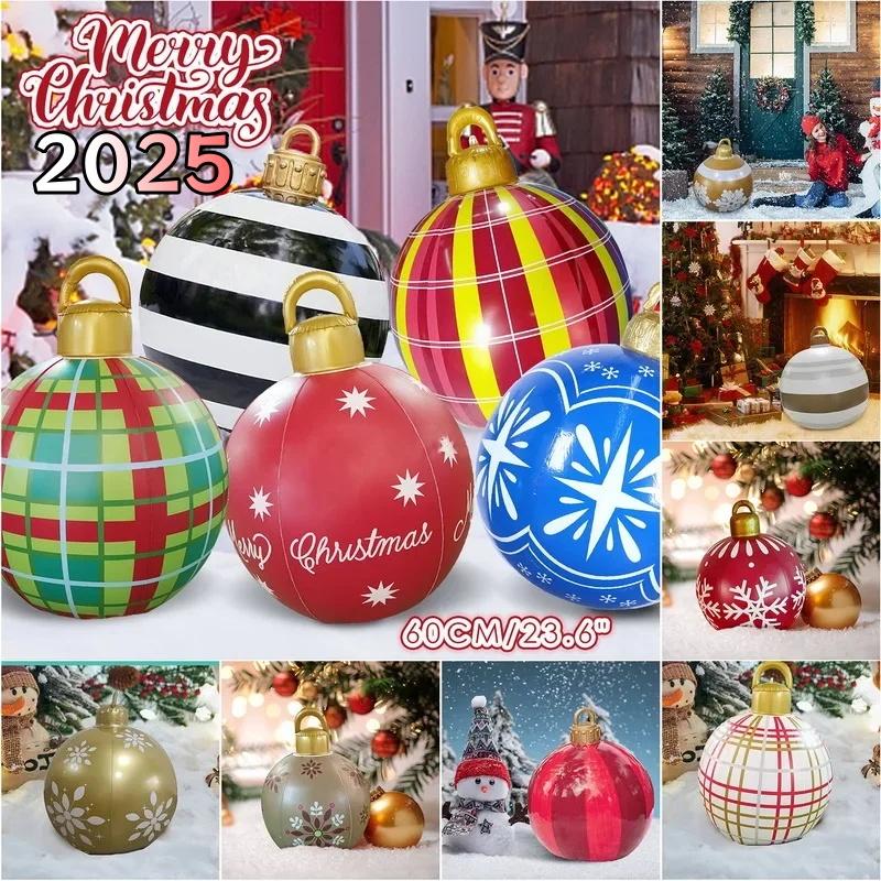 2025 Christmas 60cm Balls Decoration Outdoor Indoor Light Up LED Christmas Decoration Balloons Inflatable Toy Balls