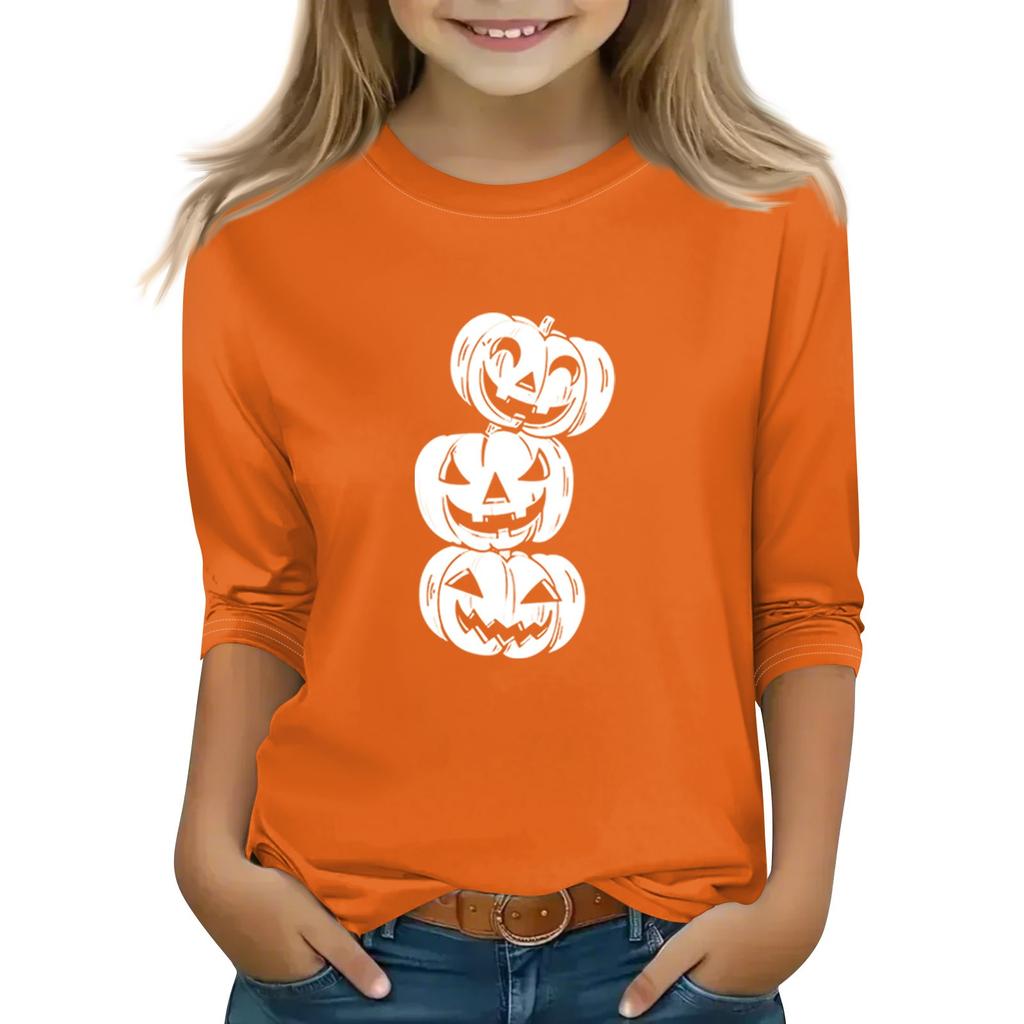 Print Tops For Youth Girls 5-16 Years Round Neck 3/4 Sleeves T-Shirts Trendy Tops Outfit Tees