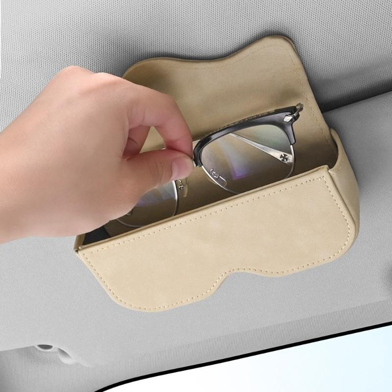 Suede Leather Car Eyeglass Case Automatic Closing Non-slip Auto Sun Visor Glasses Holder Magnetic Multi-functional Eyewear Clips