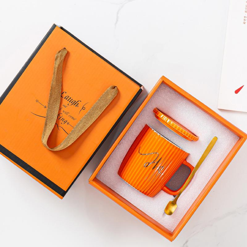 European Ceramic Mug Striped Mug Set Couple Cup Advertising Gift Souvenir