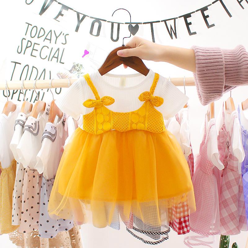 Girls Summer Short Sleeve Tulle Tutu Dress Princess Party Gown For Baby Kids Casual Cute Mesh Sundress