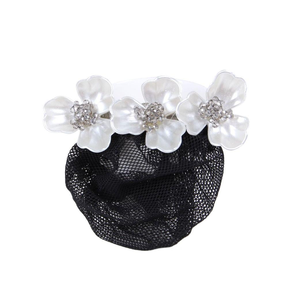 

Flower Hairpin Korean Bun Snood Ponytail Clip Hairgrips Cover Net Vintage Women Spring Clip Gift silver-fine net