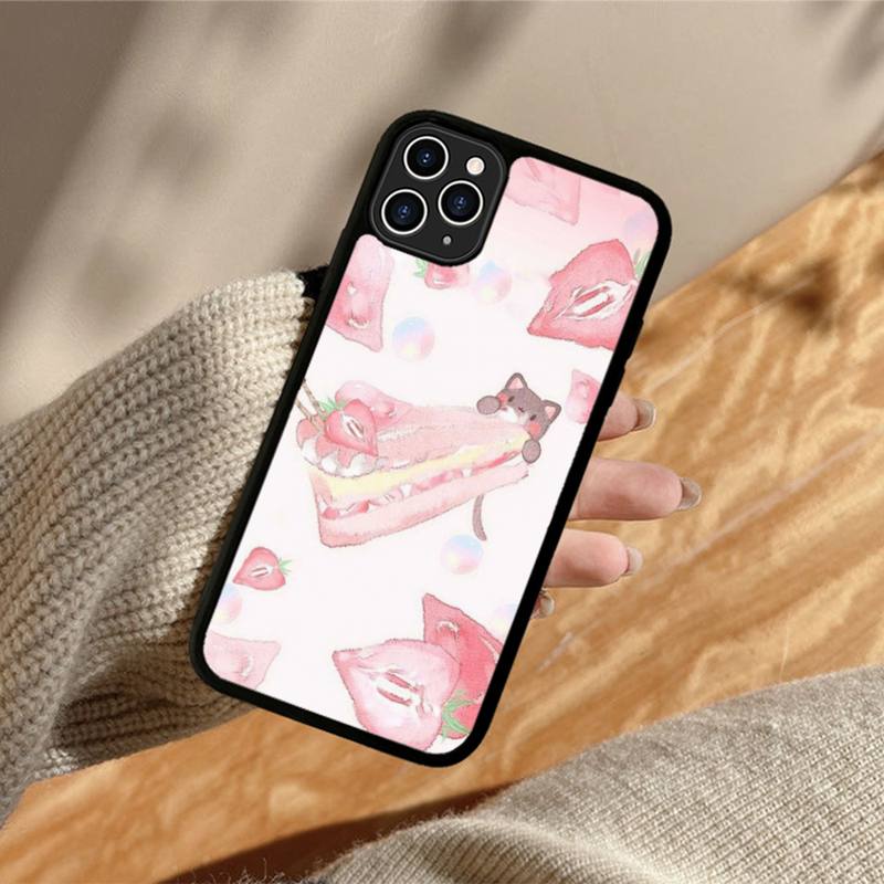 Krásný jahodový dort Pouzdro na telefon Silikonové PC+TPU Pouzdro pro iPhone 11 12 13 Pro Max 8 7 6 Plus X SE XR Tvrdé Fundas