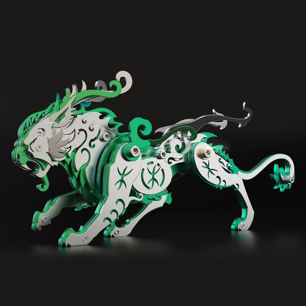 3D DIY Mini Metal Bian Tiger Model, Ancient Chinese Beasts Assembly Kit Toys, 3D Jigsaw Puzzles for Adults, Creative Ornament Toy Gift (92PCS/Green)
