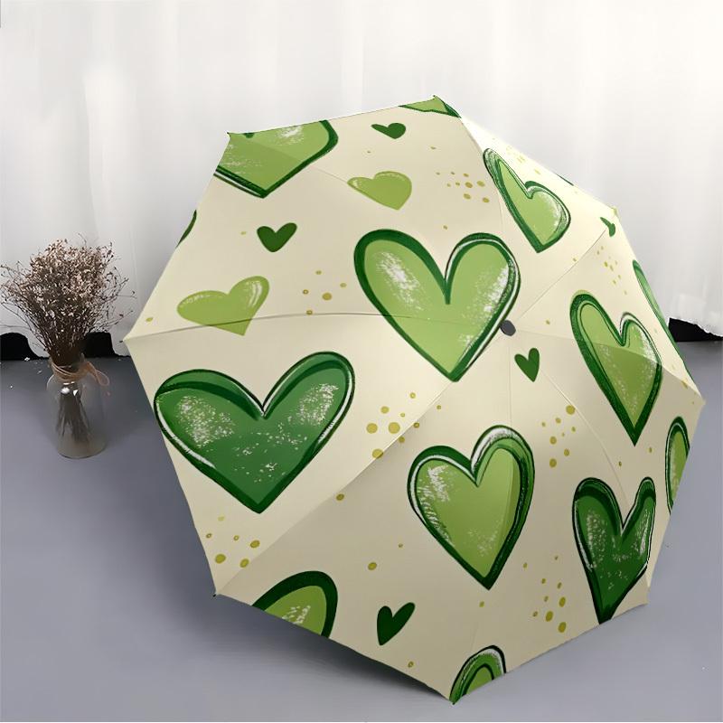 1pc Heart Green Automatic Open/Close Umbrella with One Touch Button,, Windproof Design   Lightweight Portable Umbrella for Women & Men6061