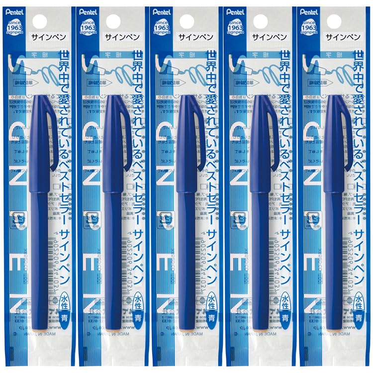 

из 5 синих Pentel синяя наклейка с оригинальным логотипом в комплекте [Набор ручек] на водной основе XS520-CD + синий