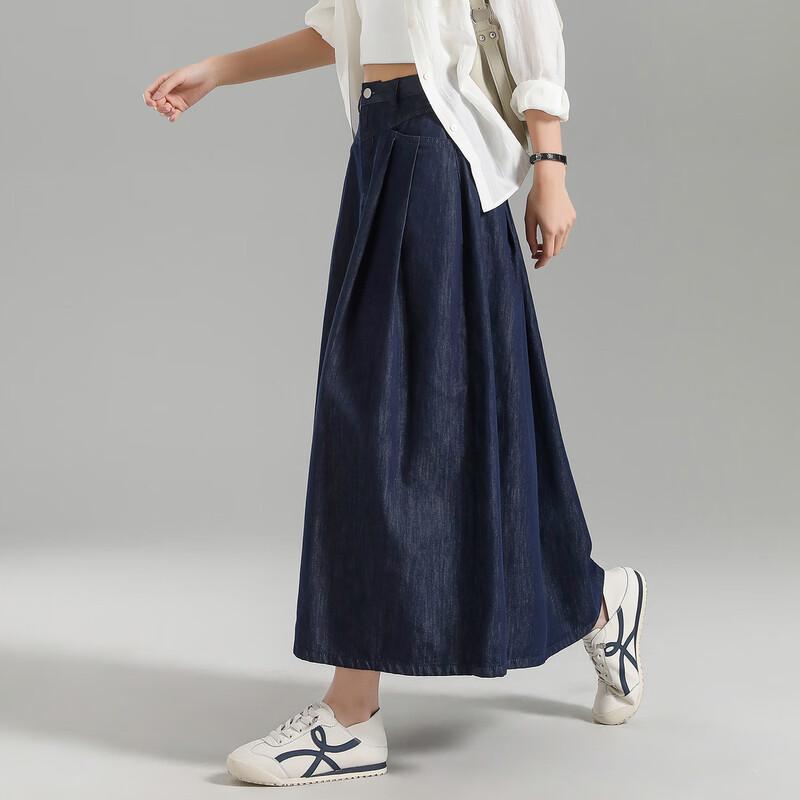 TonLion Women's Retro Denim Midi Skirt