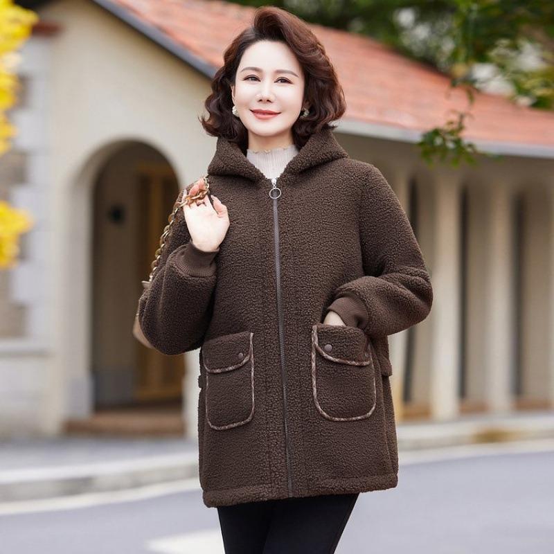 

Модная теплая хлопковая одежда для женщин среднего и пожилого возраста, зимнее гранулированное пальто для мамы, новые утолщенные хлопковые куртки с капюшоном 5XL [Recommended 150-80 kg]